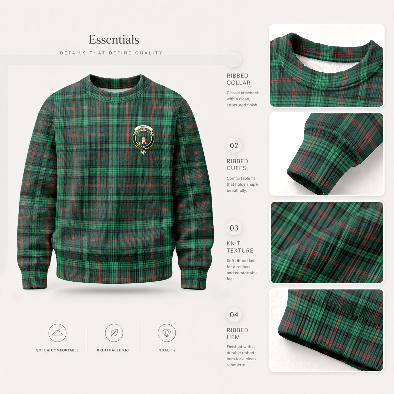 Ross Hunting Modern Tartan Crest Sweater