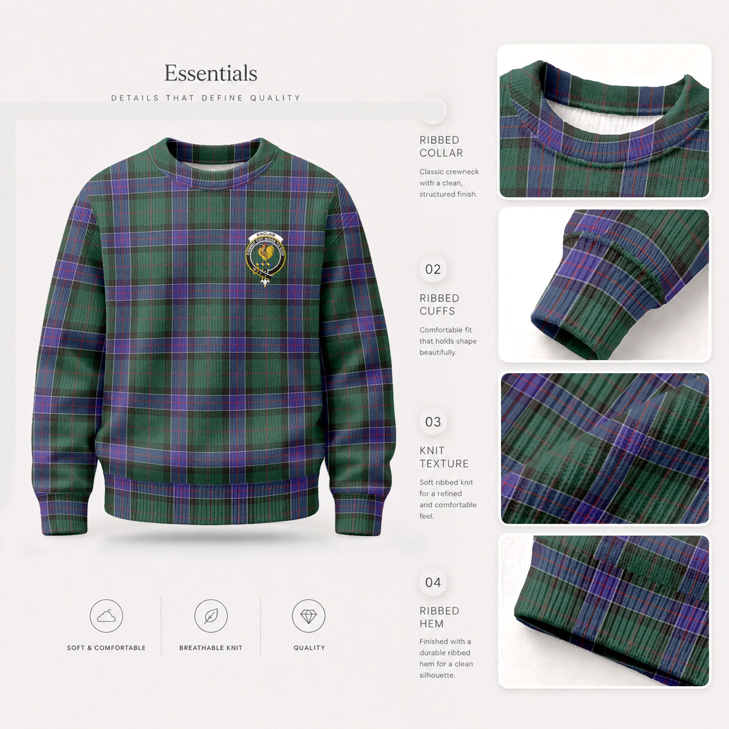 Sinclair Hunting Modern Tartan Crest Sweater