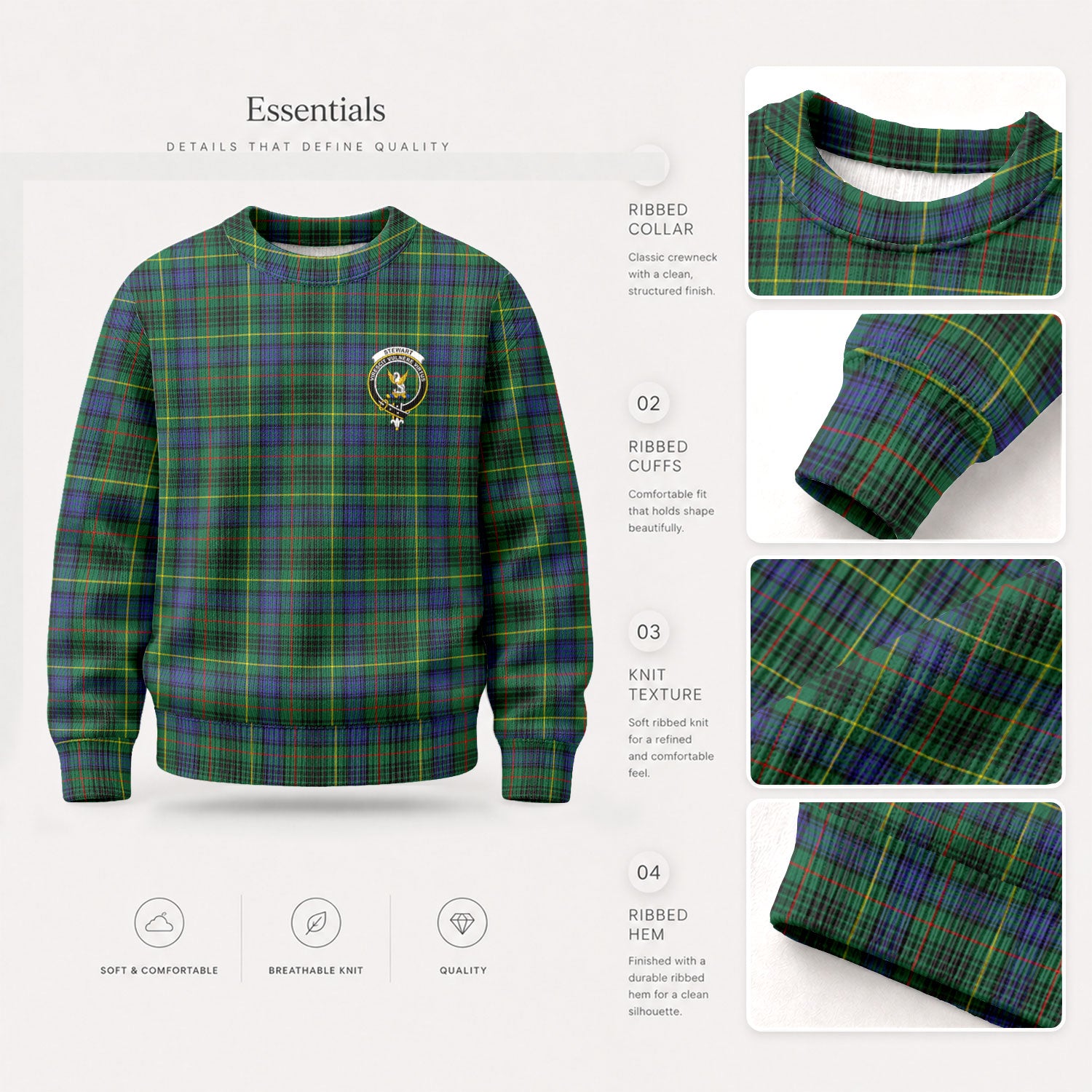 Stewart Hunting Modern Tartan Crest Sweater