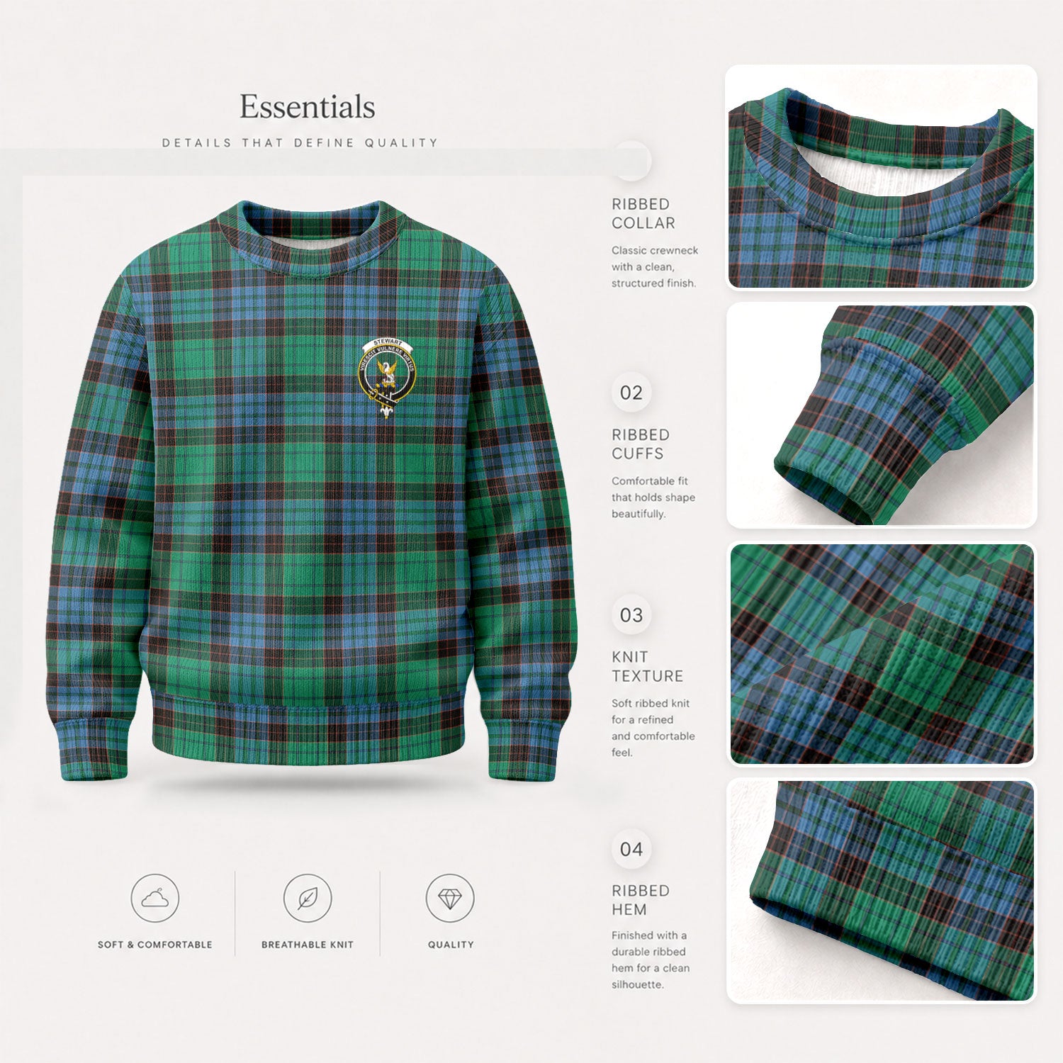 Stewart Old Ancient Tartan Crest Sweater