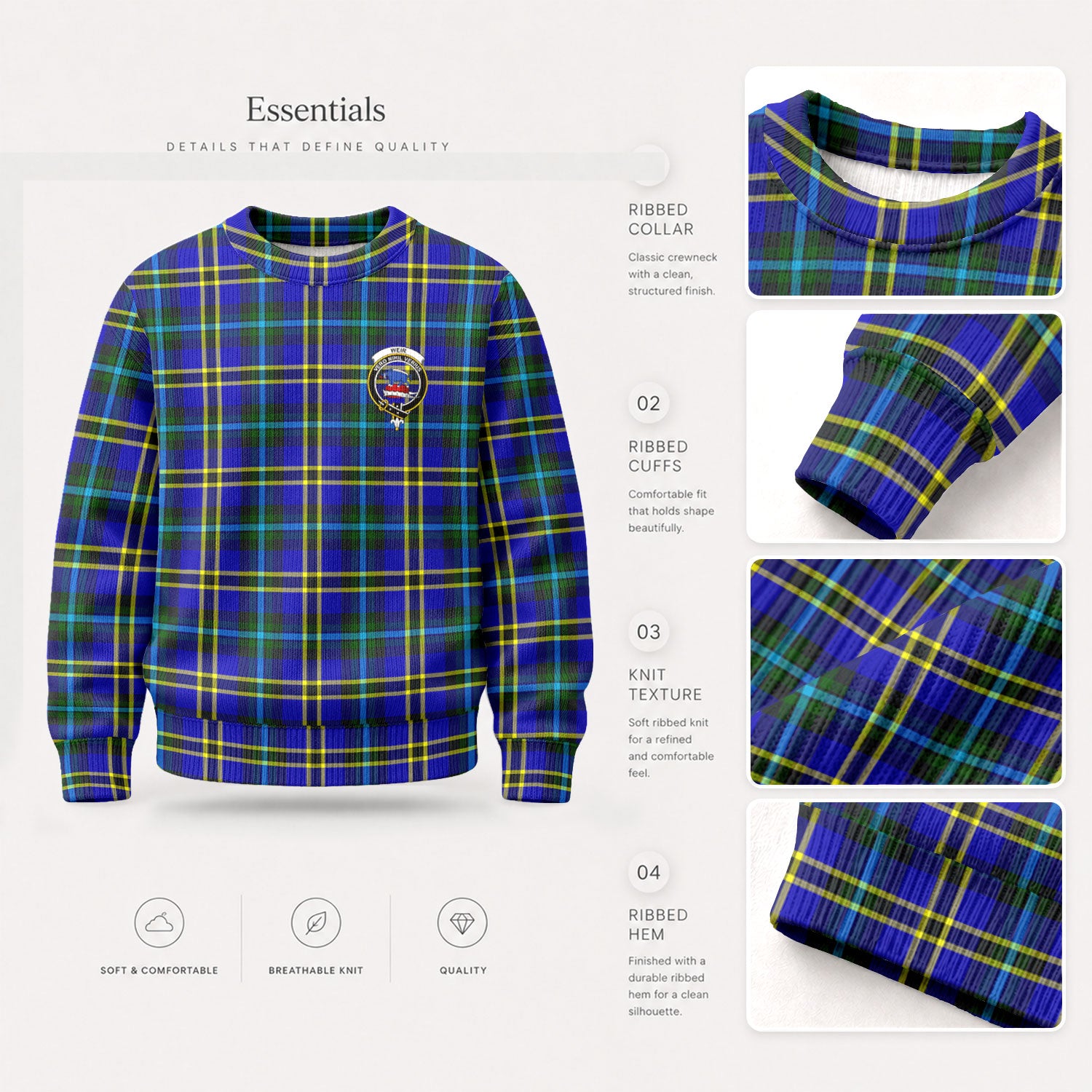 Weir Modern Tartan Crest Sweater