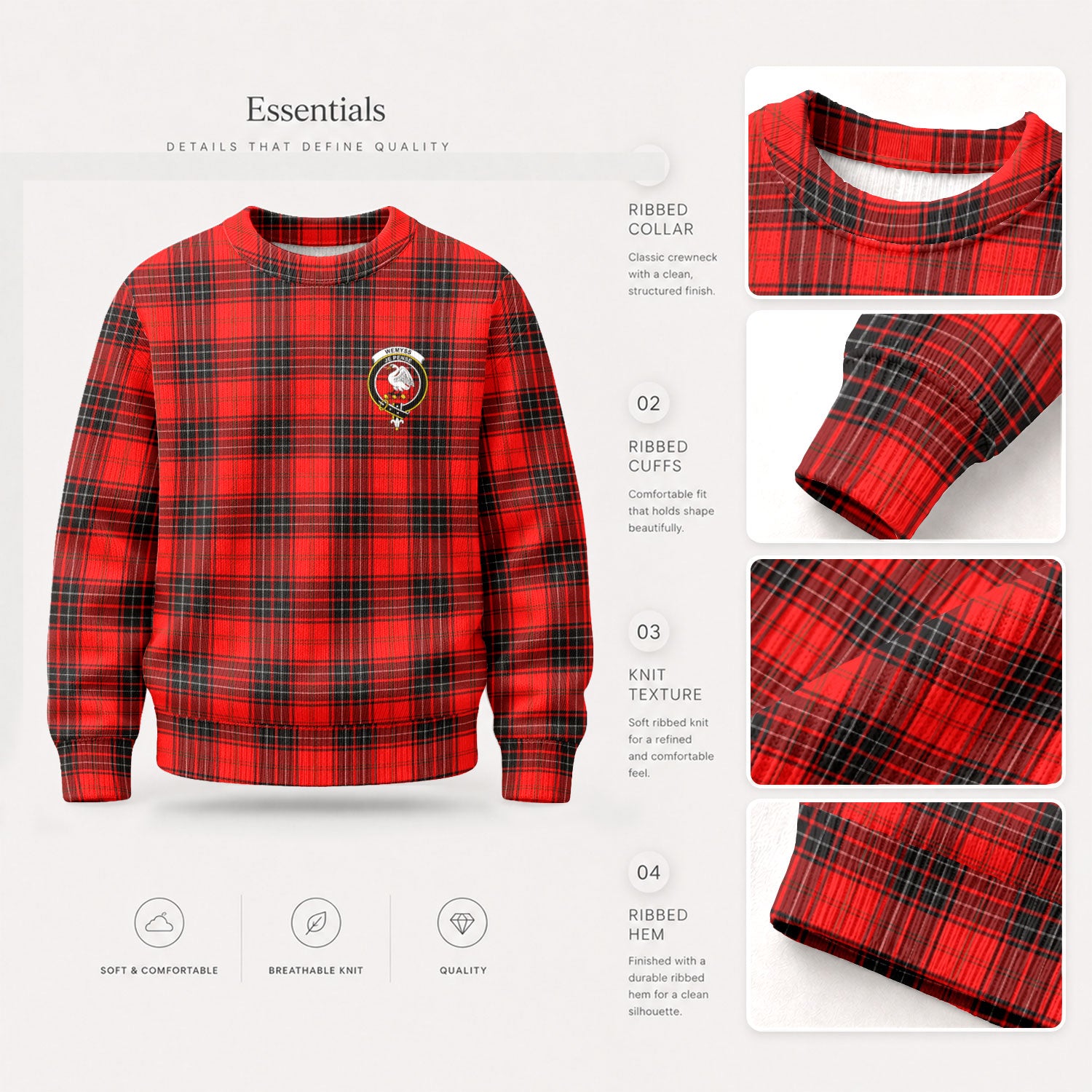 Wemyss Modern Tartan Crest Sweater