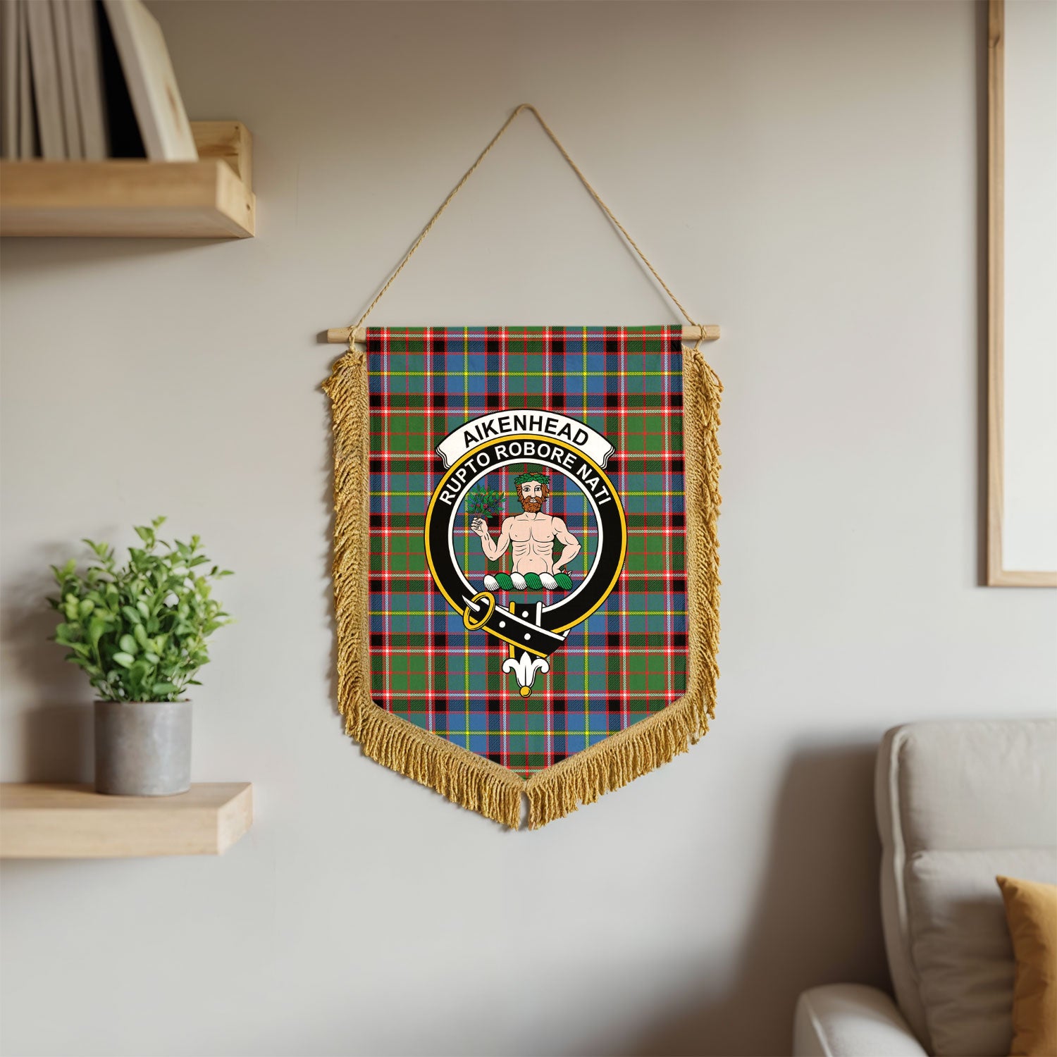 Aikenhead Tartan Crest Wall Hanging Banner - Wood Pole