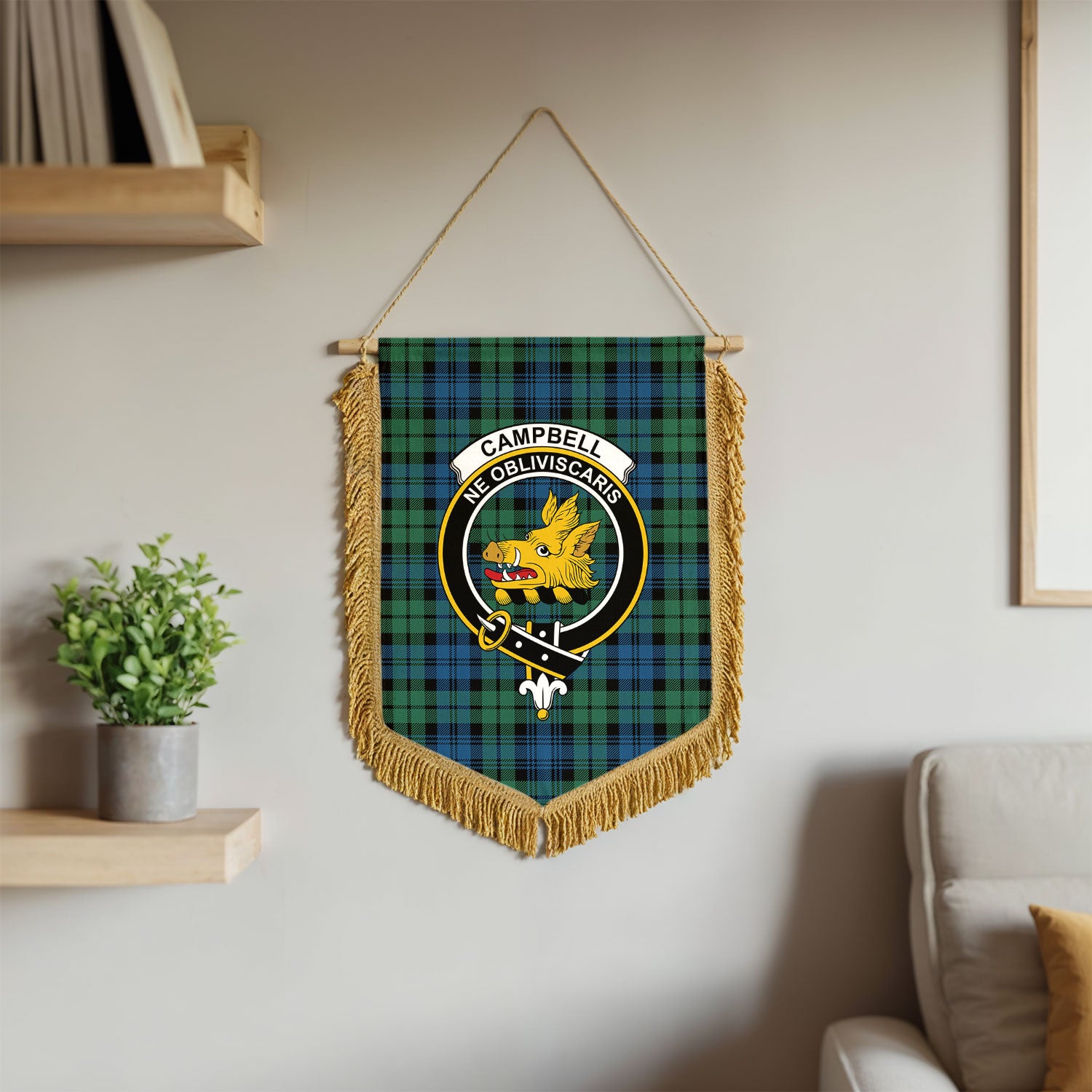 Campbell Ancient 02 Tartan Crest Wall Hanging Banner - Wood Pole