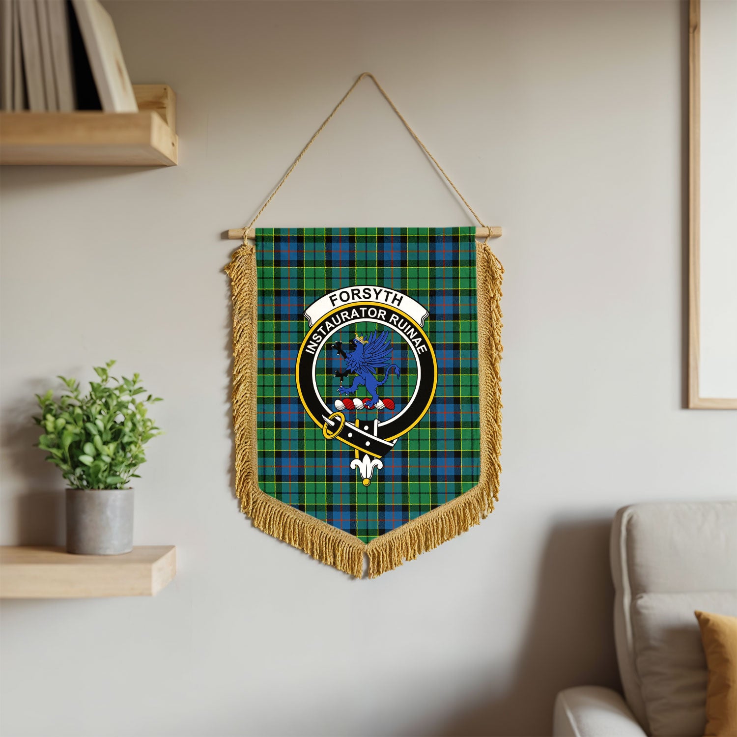 Forsyth Ancient Tartan Crest Wall Hanging Banner - Wood Pole