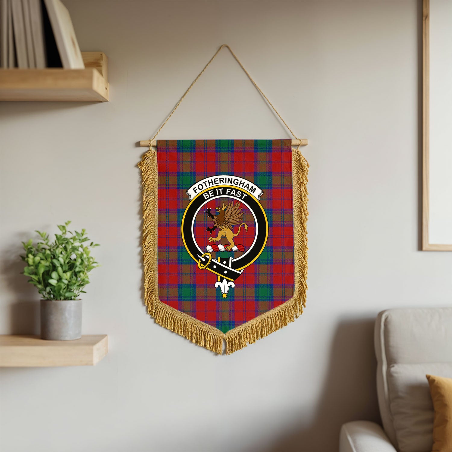 Fotheringham Tartan Crest Wall Hanging Banner - Wood Pole