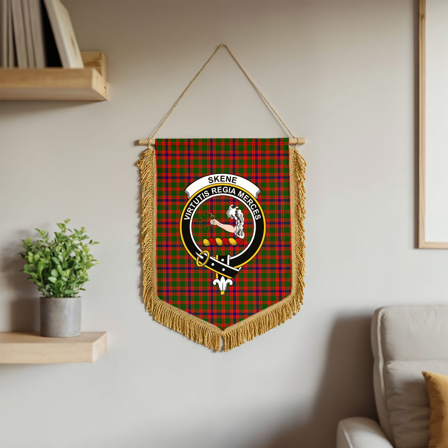 Skene Modern Tartan Crest Wall Hanging Banner - Wood Pole