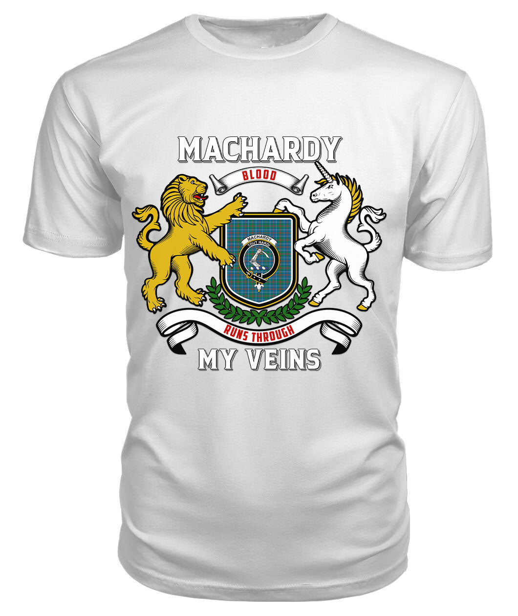 MacHardy Ancient Tartan Crest 2D T-shirt - Blood Runs Through My Veins Style