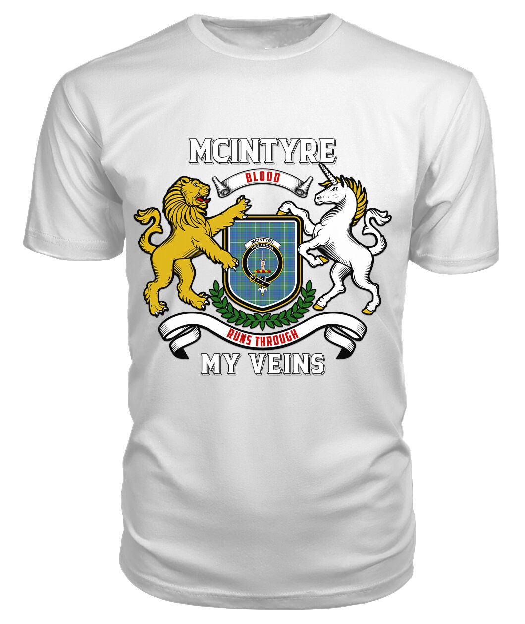 McIntyre Hunting Ancient Tartan Crest 2D T-shirt - Blood Runs Through My Veins Style