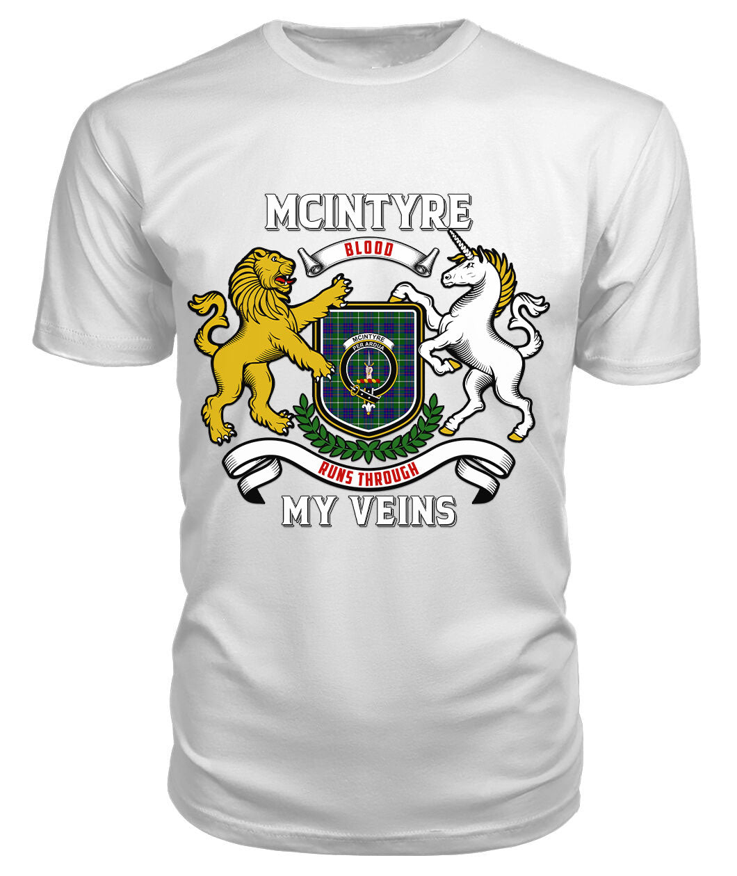 McIntyre Hunting Modern Tartan Crest 2D T-shirt - Blood Runs Through My Veins Style