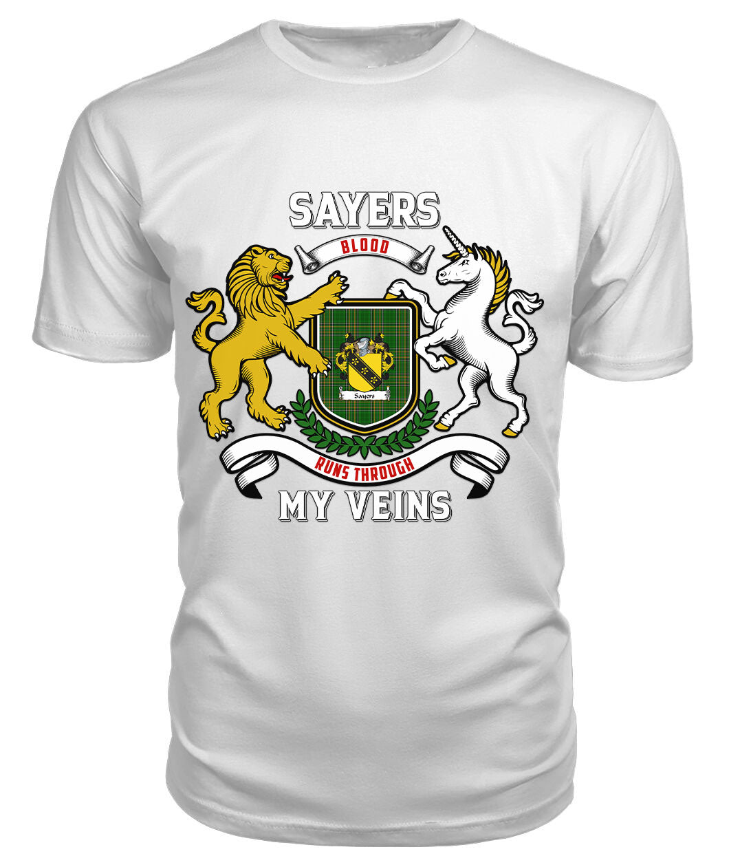 Sayers Tartan Crest 2D T-shirt - Blood Runs Through My Veins Style