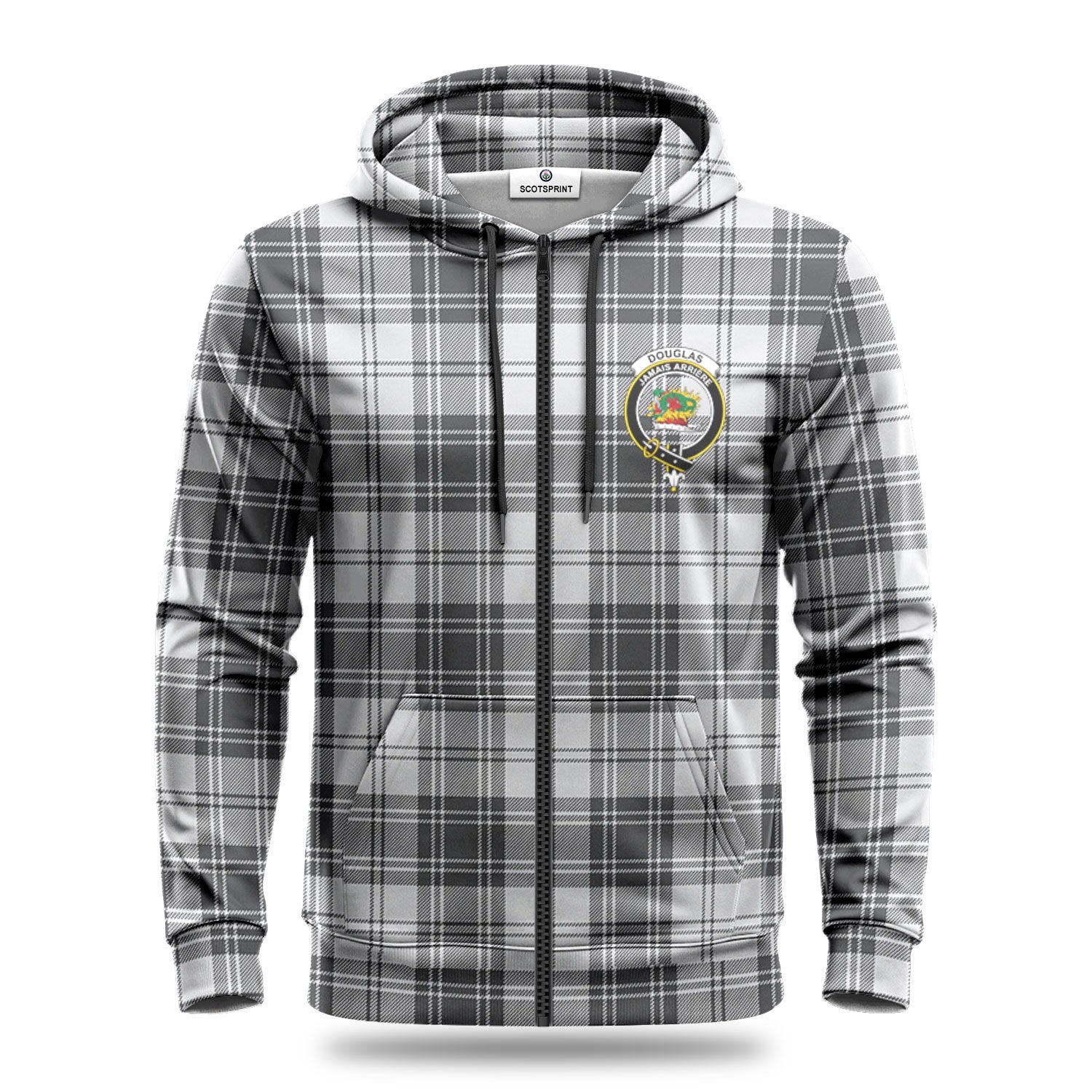 Douglas Grey Modern Tartan Crest Hoodie