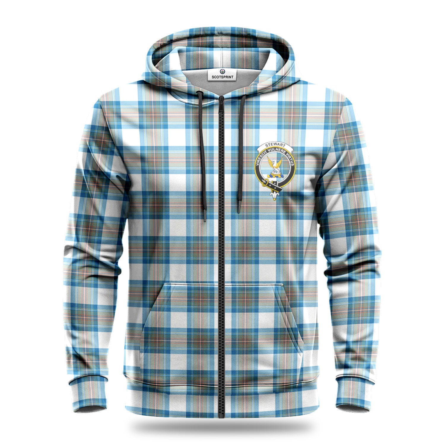 Stewart Muted Blue Tartan Crest Hoodie