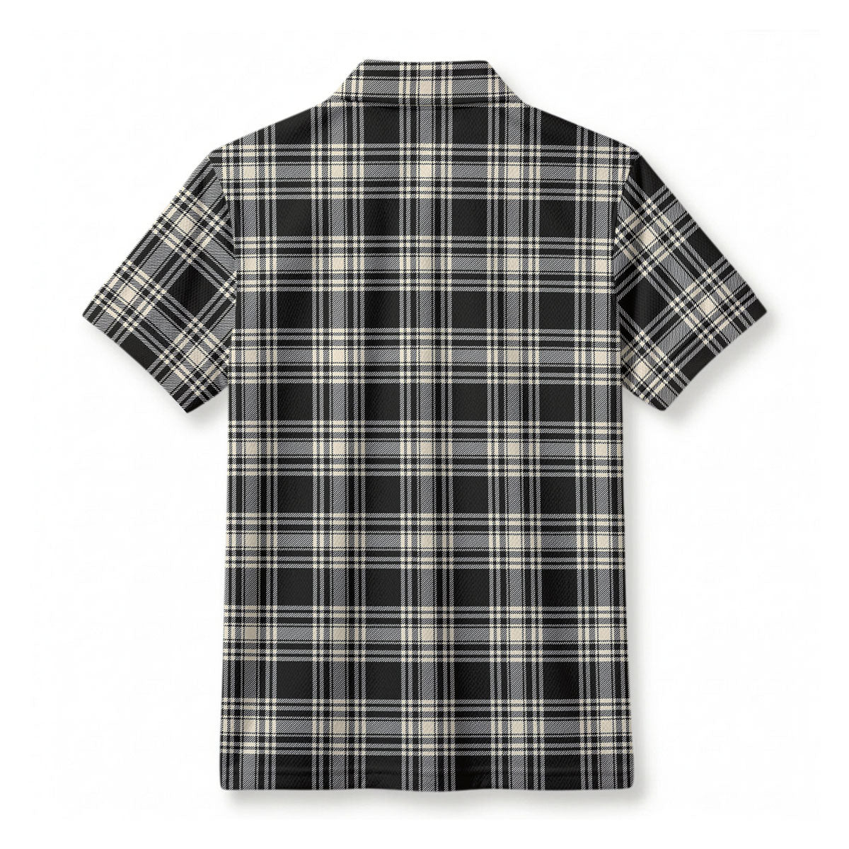 Menzies Black - White Ancient Tartan Crest Birdseye Mesh Polo Shirt
