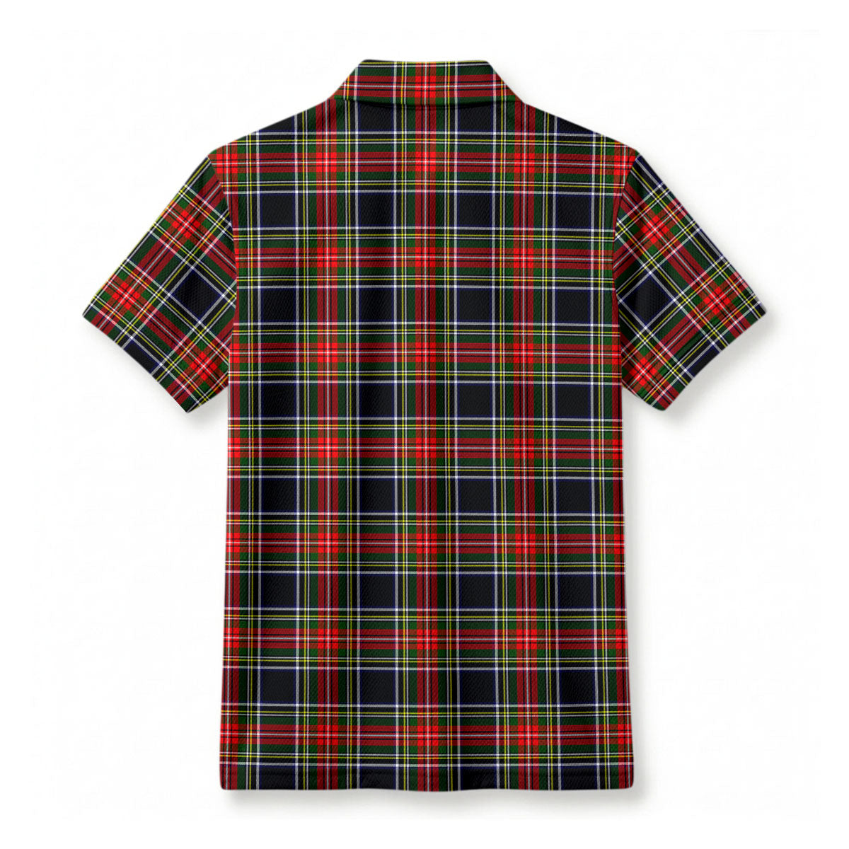 Stewart Black Tartan Crest Birdseye Mesh Polo Shirt