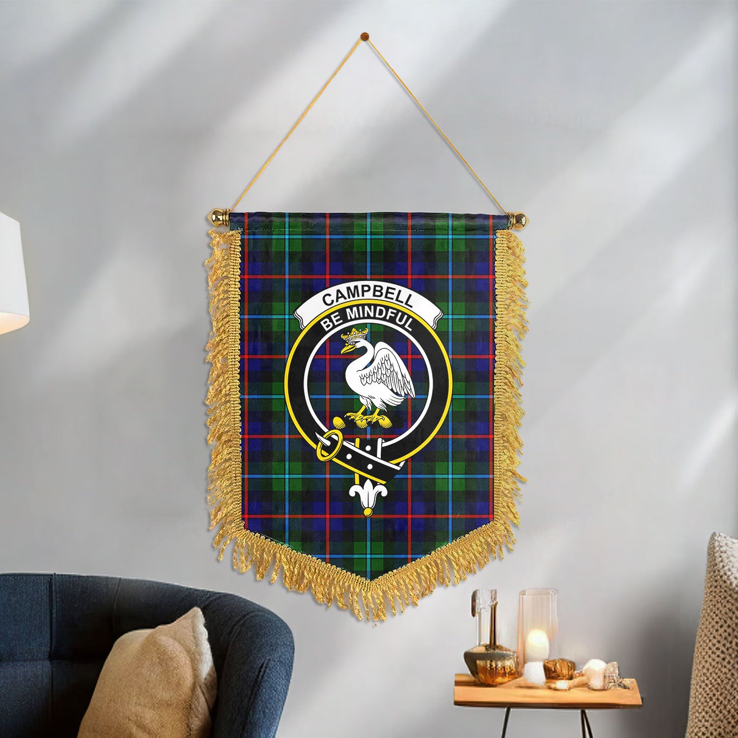 Campbell of Cawdor Modern Tartan Crest Wall Hanging Banner