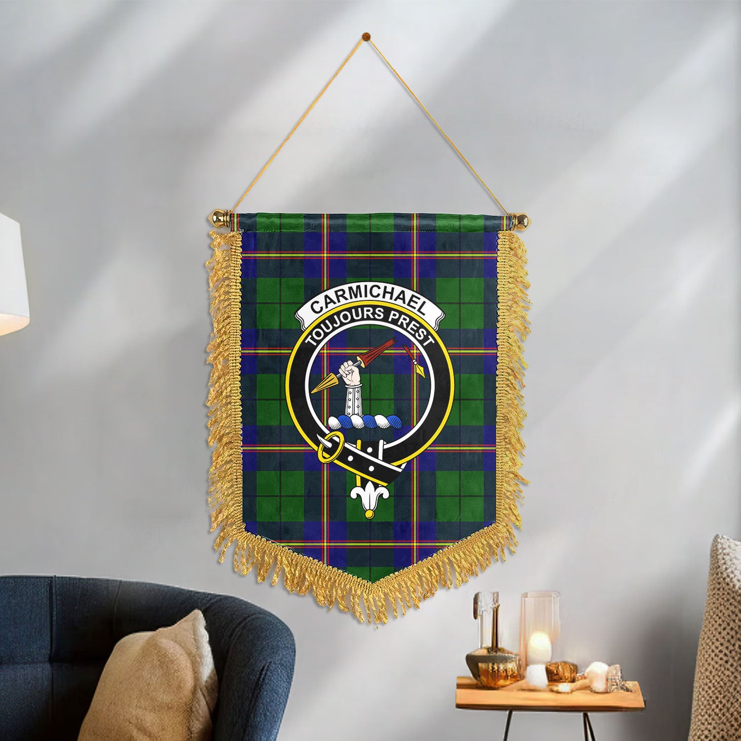 Carmichael Modern Tartan Crest Wall Hanging Banner