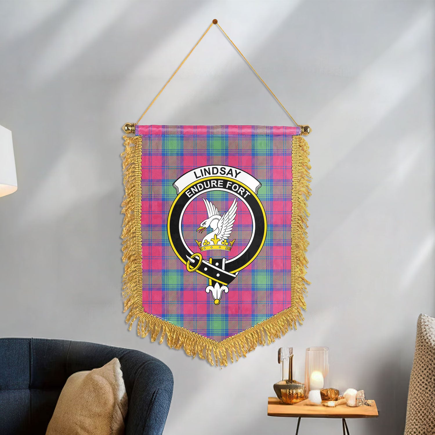 Lindsay Ancient Tartan Crest Wall Hanging Banner