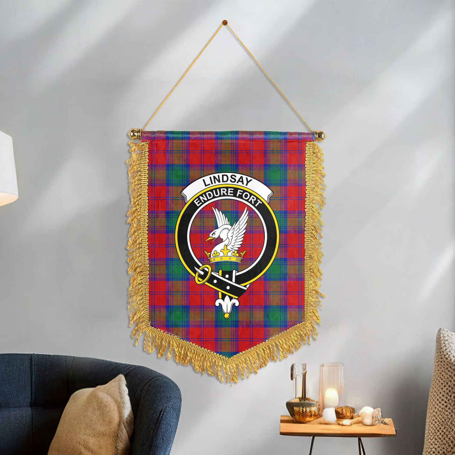 Lindsay Modern Tartan Crest Wall Hanging Banner