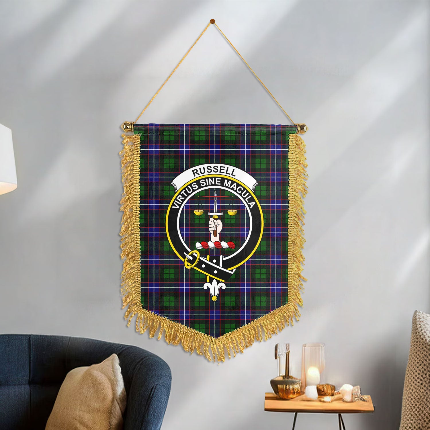 Russell Modern Tartan Crest Wall Hanging Banner