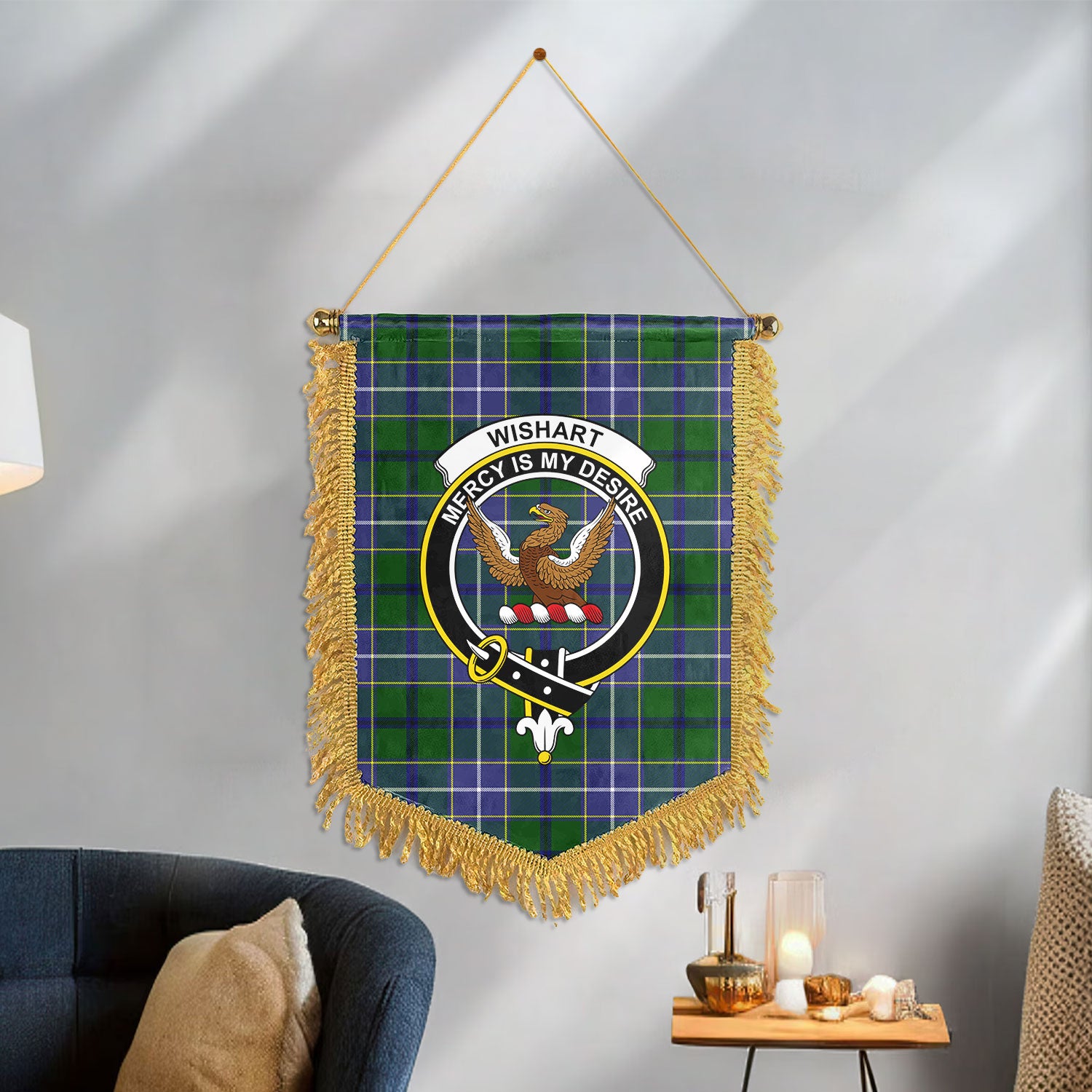 Wishart Hunting Tartan Crest Wall Hanging Banner