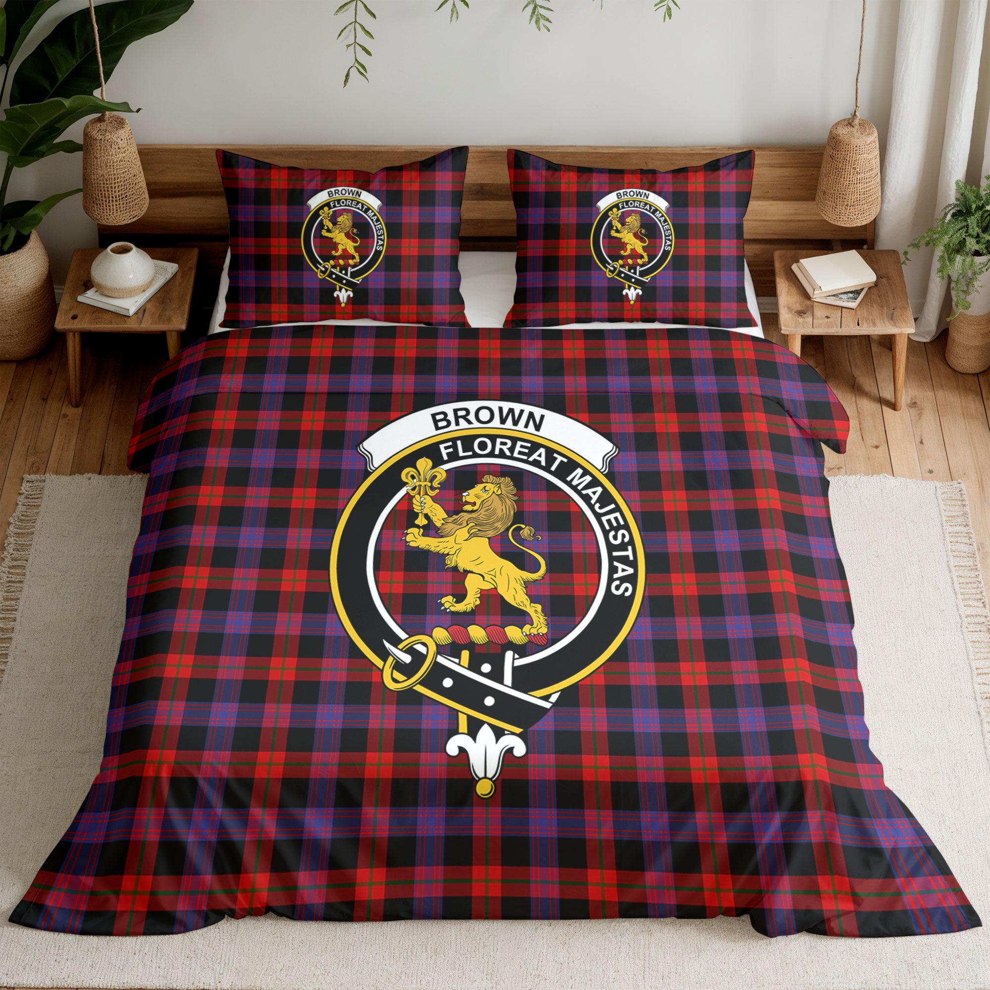 Brown Modern Tartan Crest Bedding Set