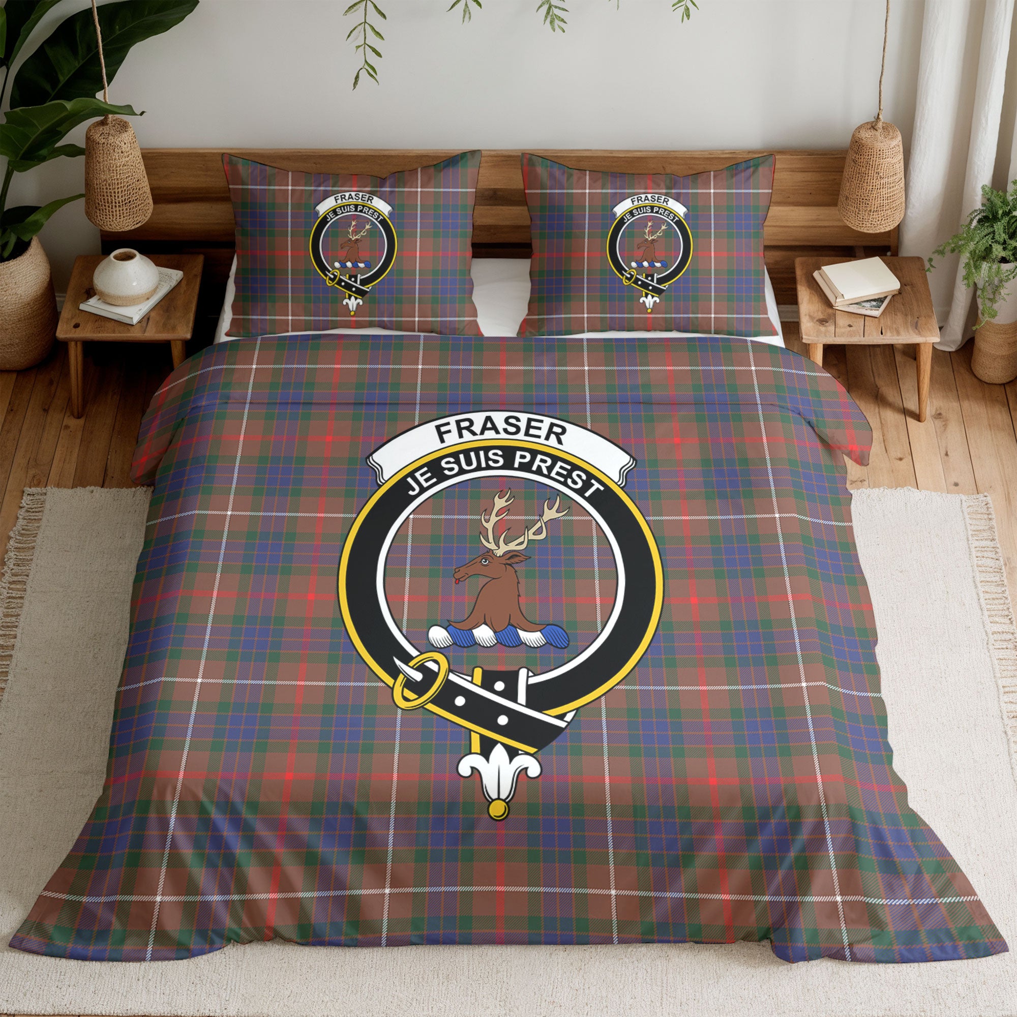 Fraser (of Lovat) Hunting Modern Tartan Crest Bedding Set