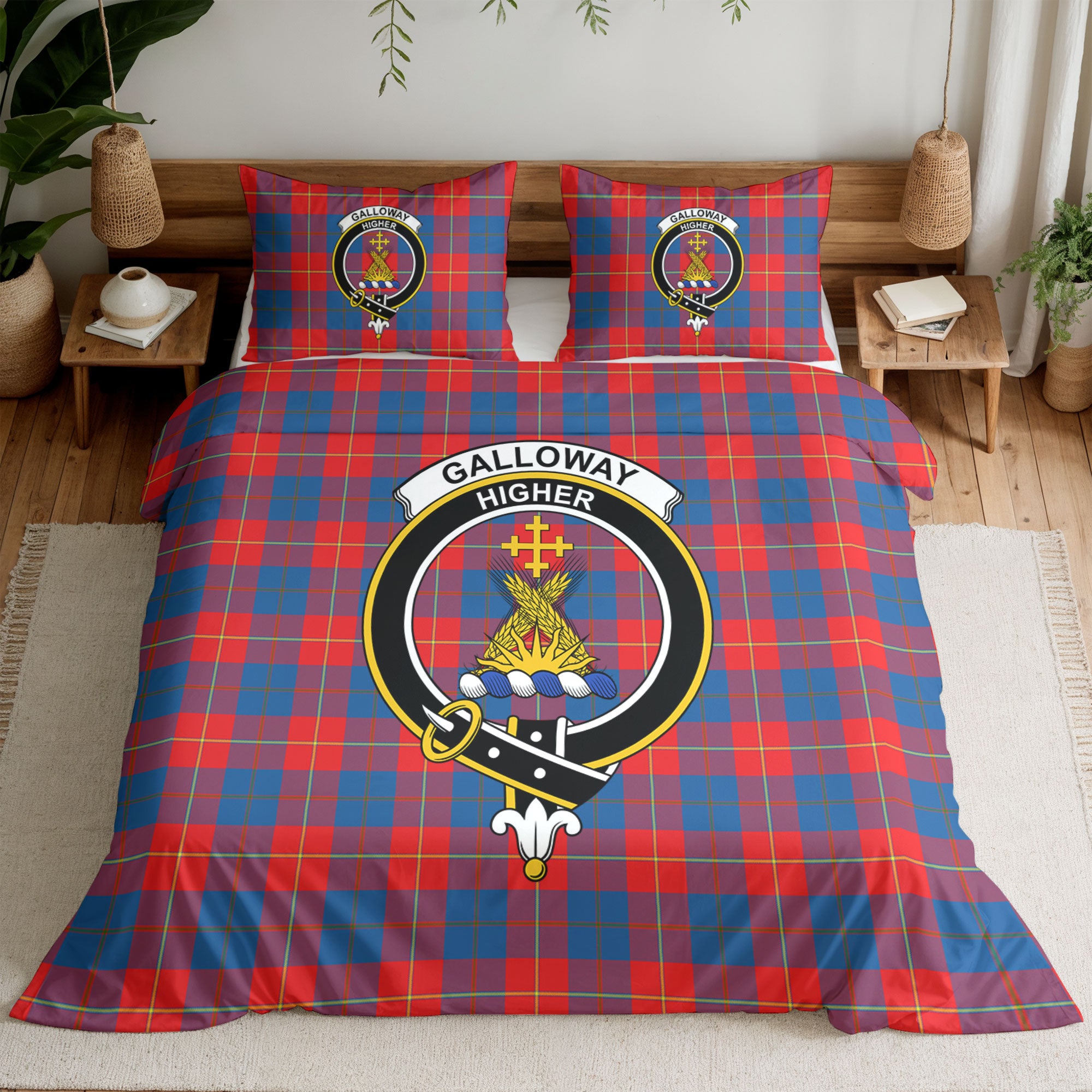 Galloway Red Tartan Crest Bedding Set