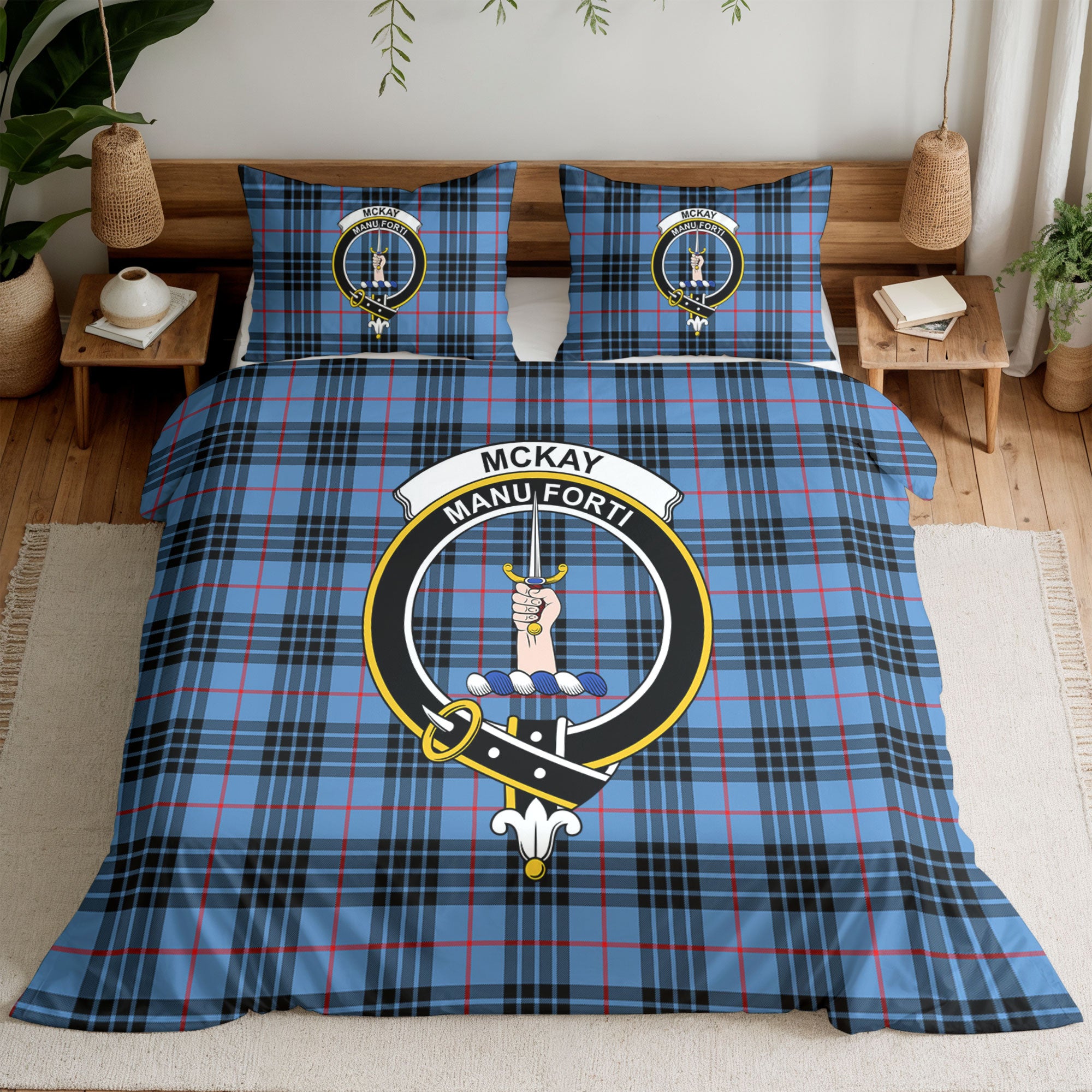 McKay Blue Tartan Crest Bedding Set