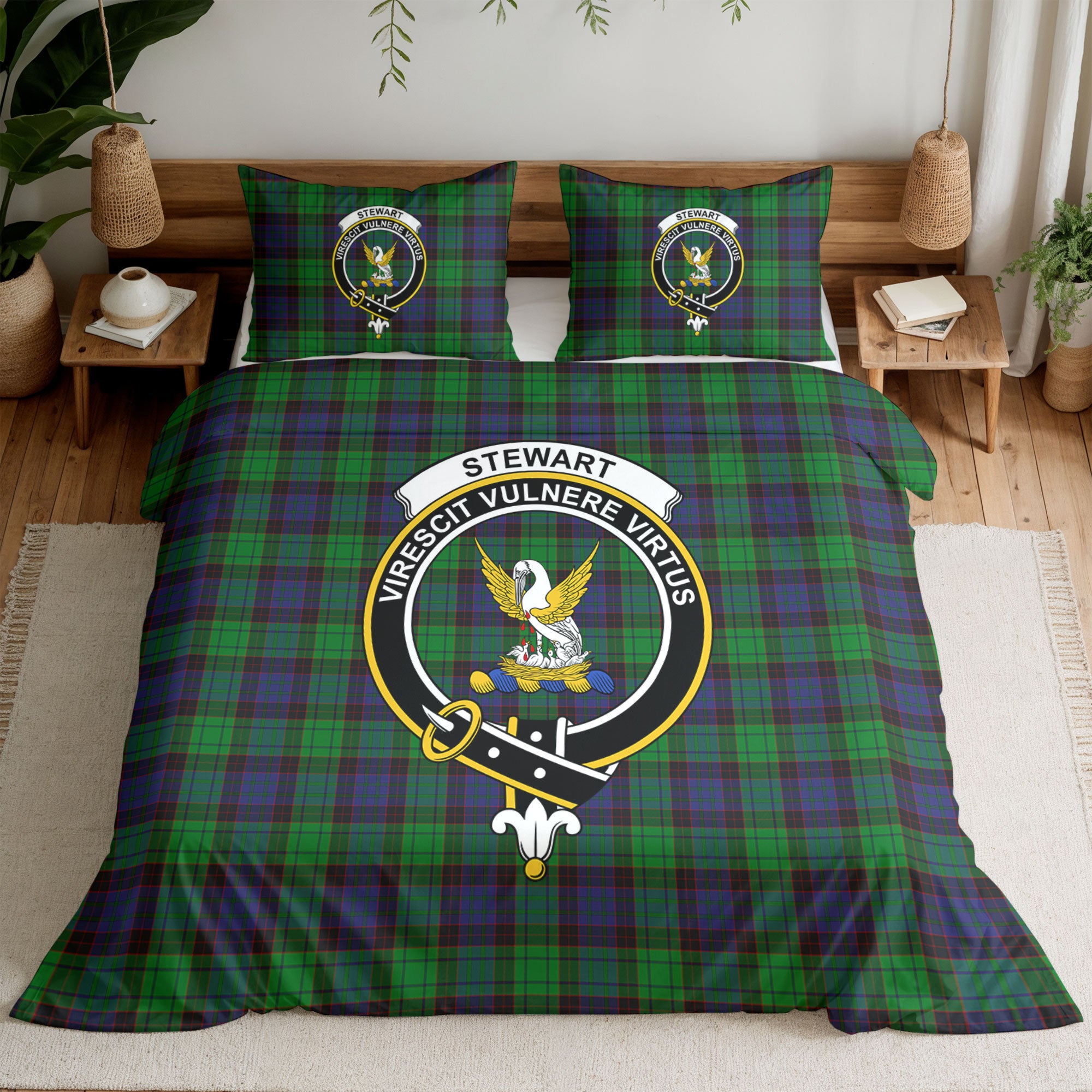 Stewart Old Modern Tartan Crest Bedding Set