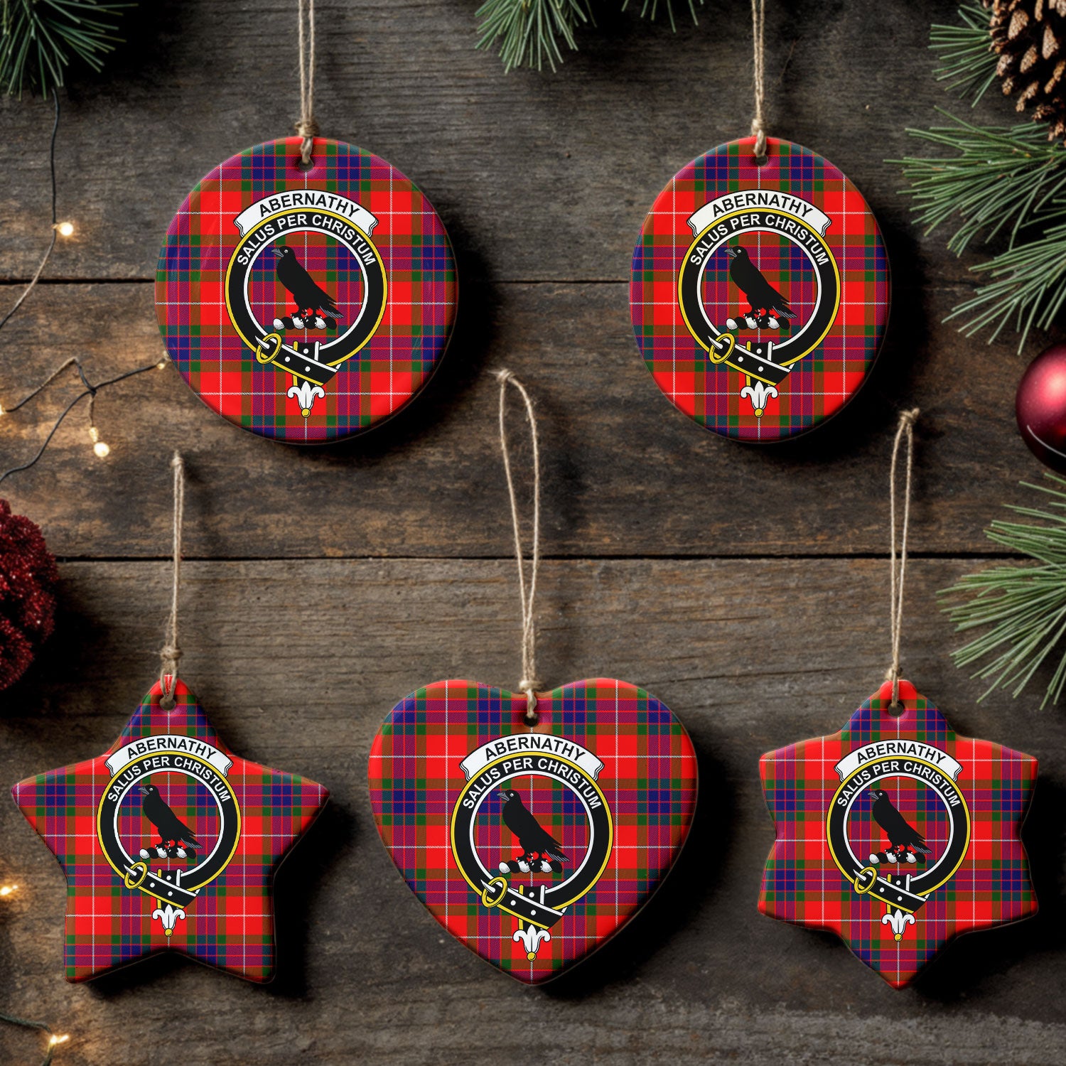 Abernathy Tartan Crest Christmas Ceramic Ornament
