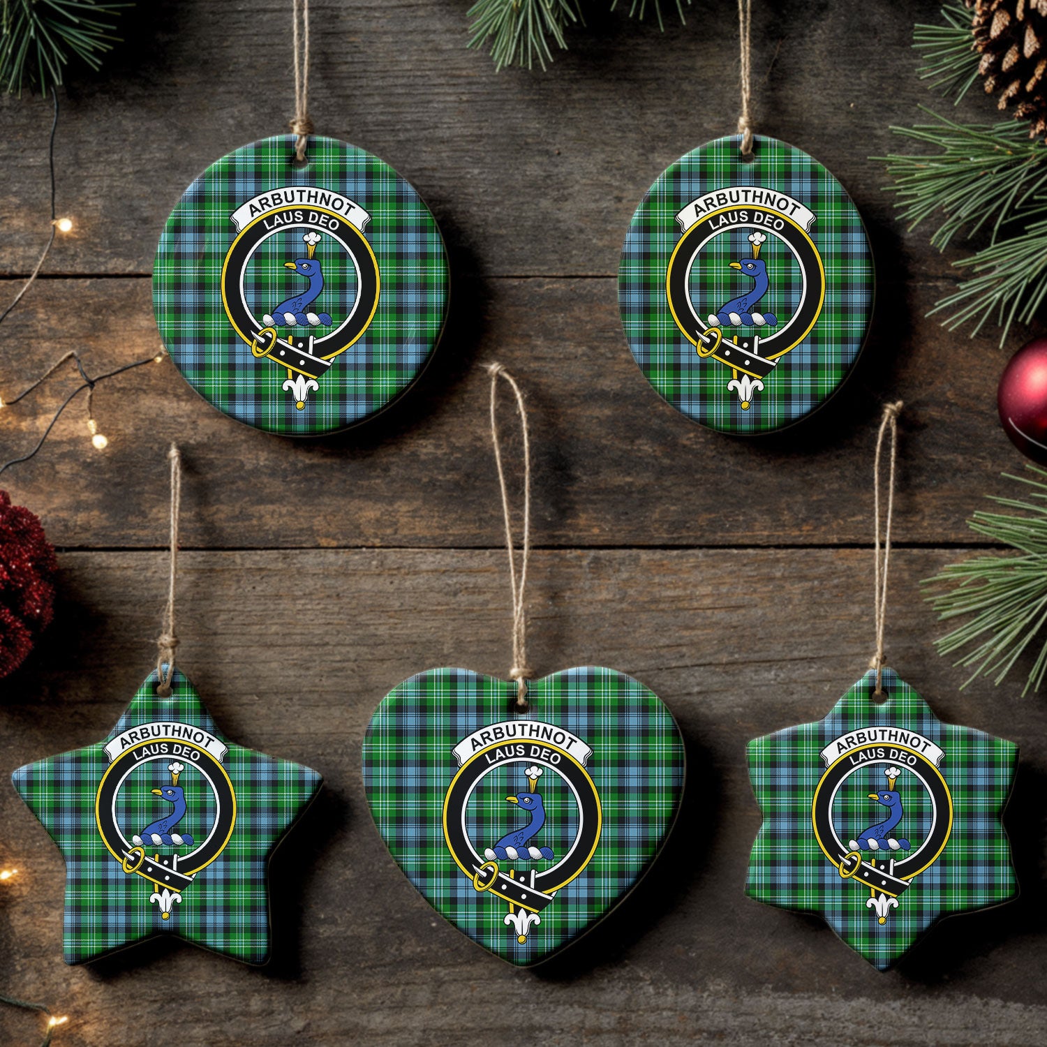 Arbuthnot Ancient Tartan Crest Christmas Ceramic Ornament