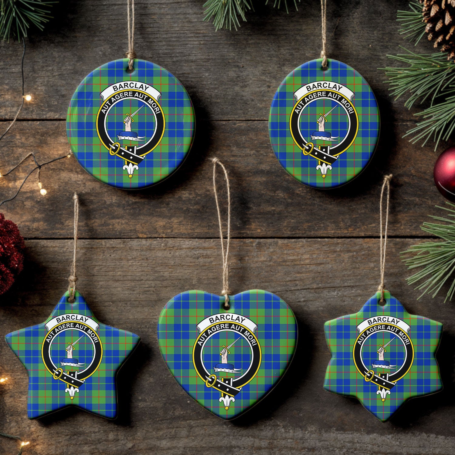 Barclay Hunting Ancient Tartan Crest Christmas Ceramic Ornament