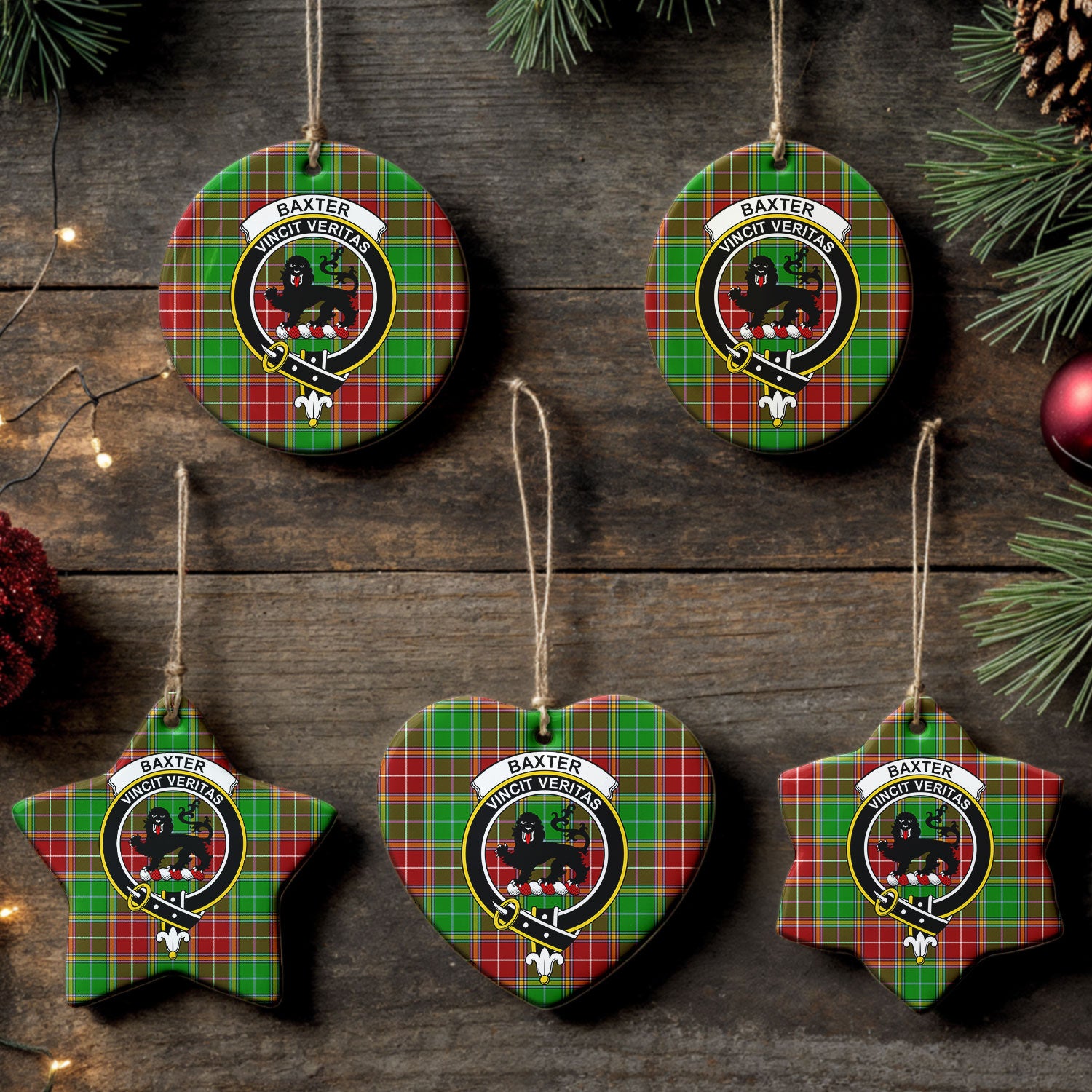 Baxter Modern Tartan Crest Christmas Ceramic Ornament