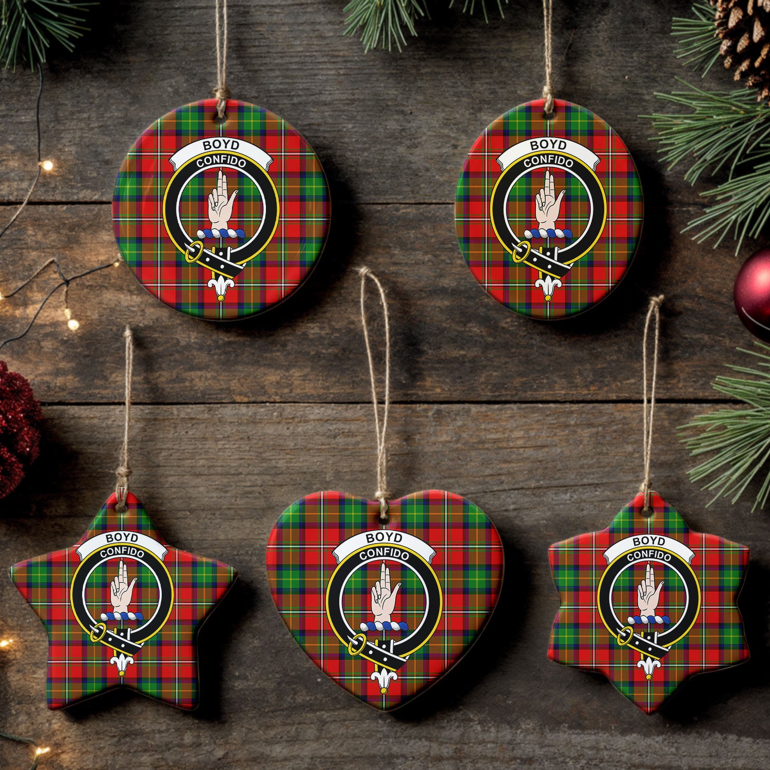 Boyd Modern Tartan Crest Christmas Ceramic Ornament