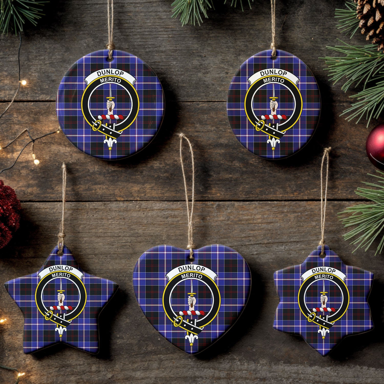 Dunlop Modern Tartan Crest Christmas Ceramic Ornament