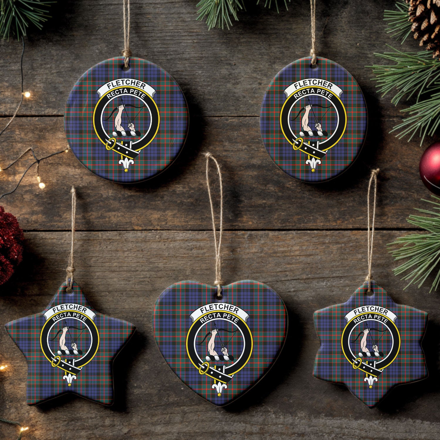 Fletcher of Dunans Tartan Crest Christmas Ceramic Ornament