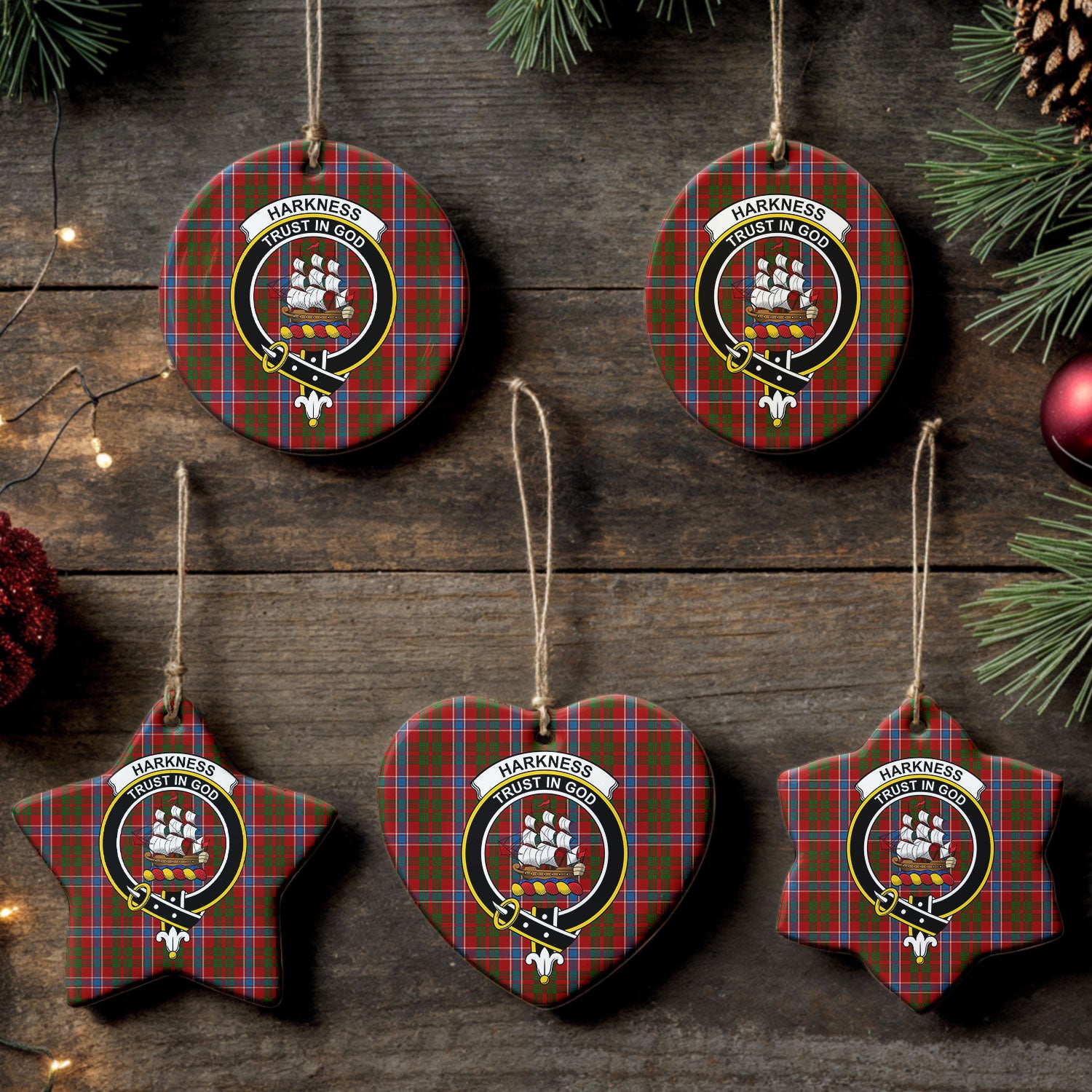 Harkness Dress Tartan Crest Christmas Ceramic Ornament