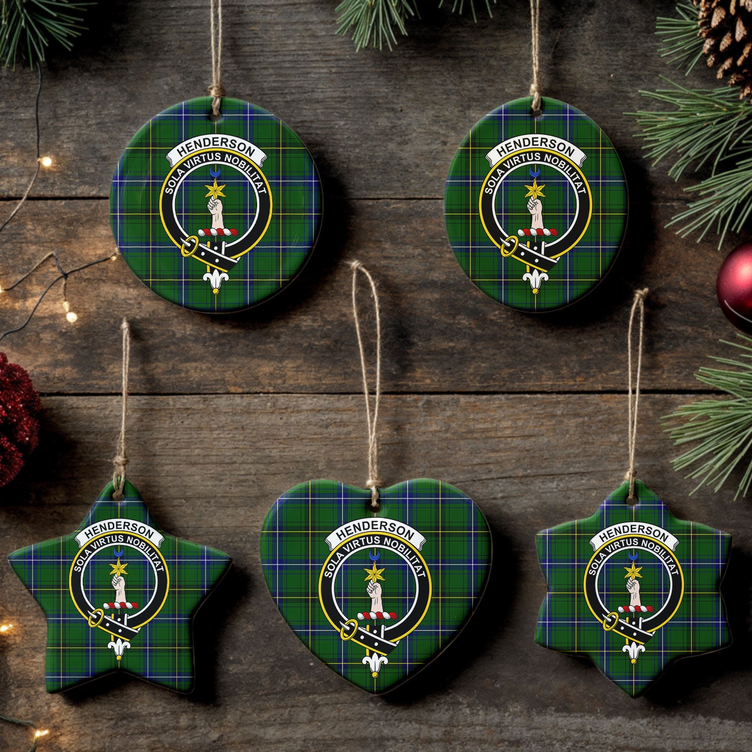 Henderson Modern Tartan Crest Christmas Ceramic Ornament