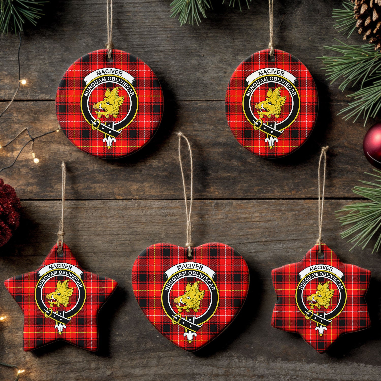 MacIver Modern Tartan Crest Christmas Ceramic Ornament