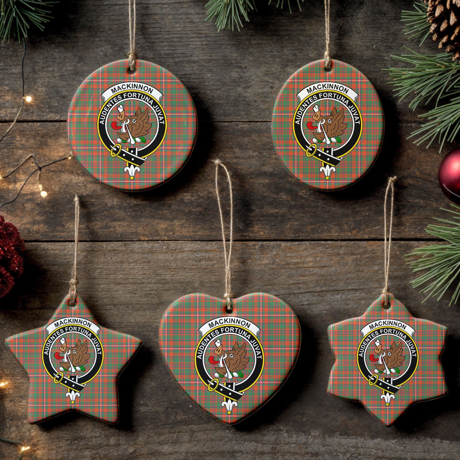 MacKinnon Ancient Tartan Crest Christmas Ceramic Ornament
