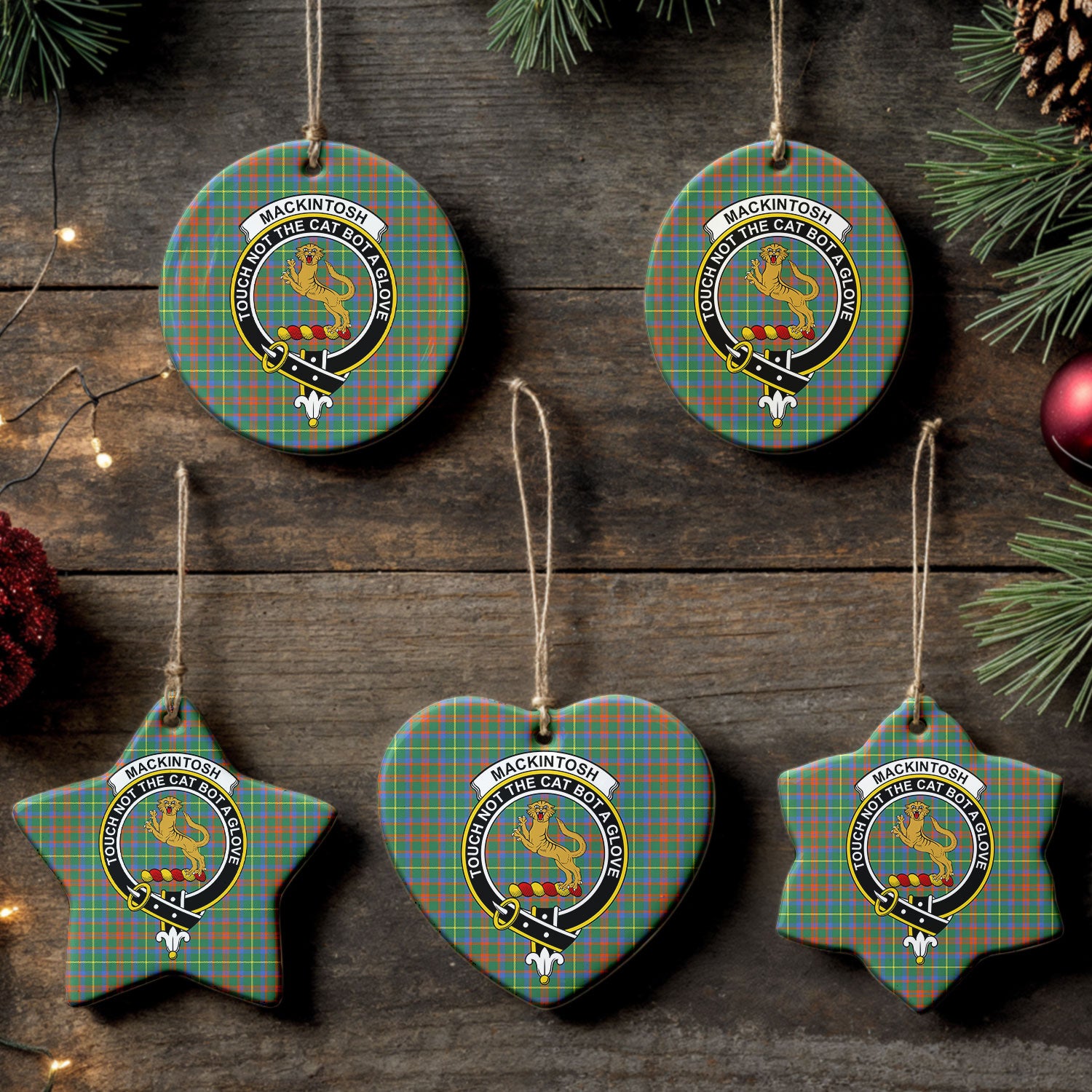 MacKintosh Hunting Ancient Tartan Crest Christmas Ceramic Ornament