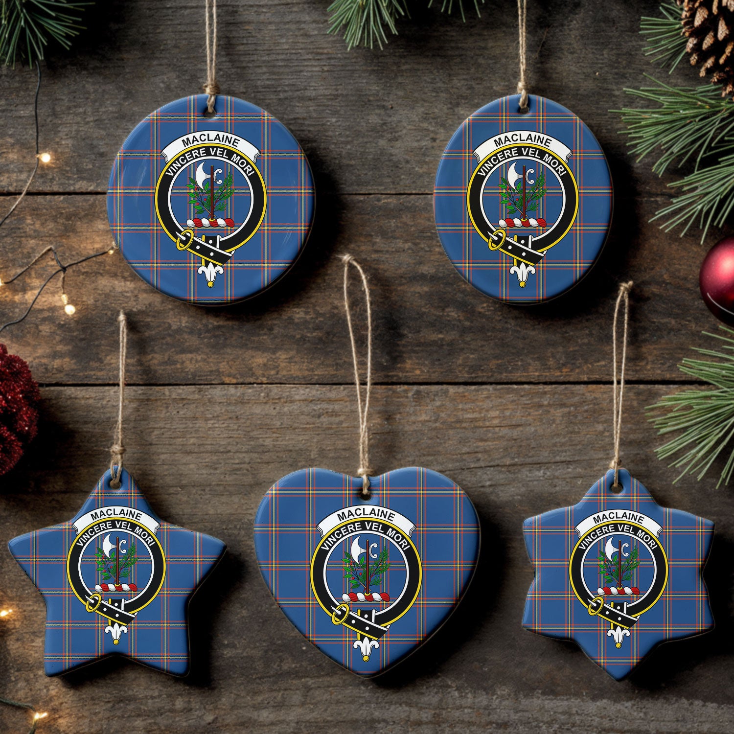 MacLaine of Loch Buie Hunting Ancient Tartan Crest Christmas Ceramic Ornament