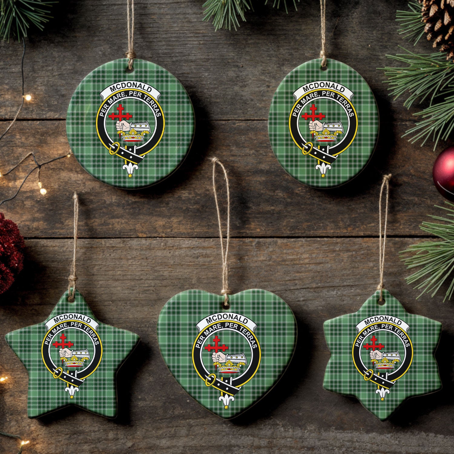 McDonald Lord of the Isles Hunting Tartan Crest Christmas Ceramic Ornament
