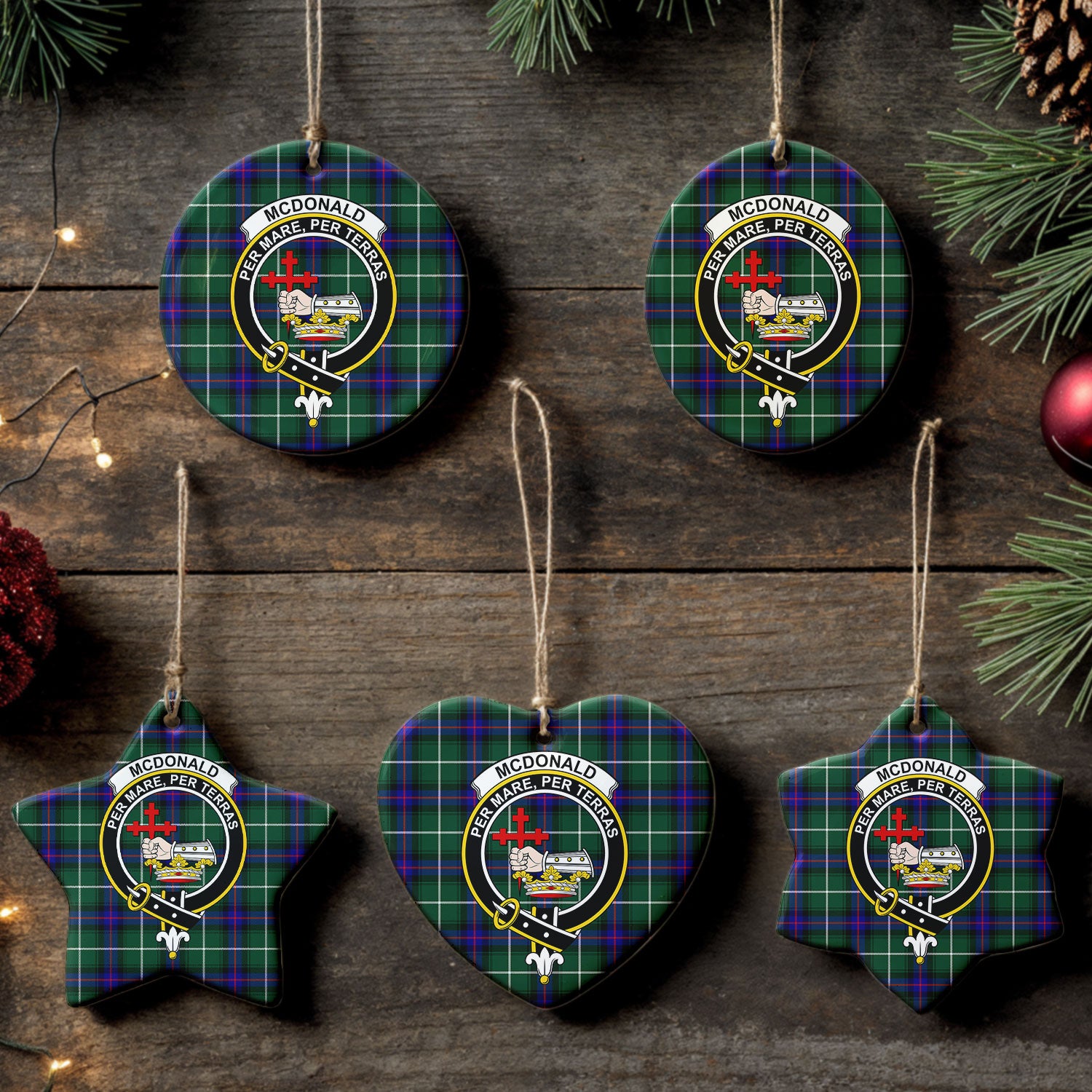McDonald of the Isles Hunting Modern Tartan Crest Christmas Ceramic Ornament