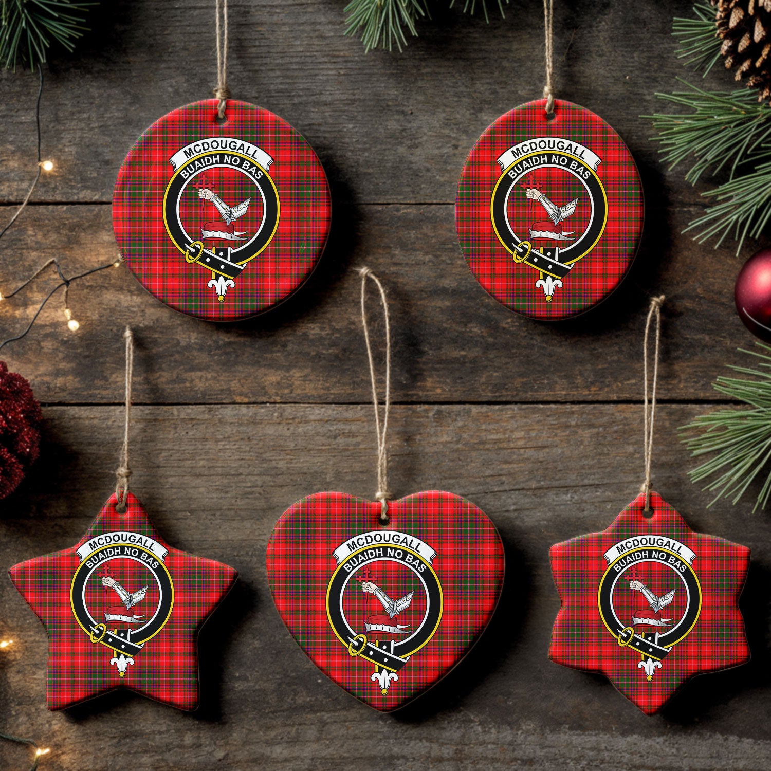 McDougall Modern Tartan Crest Christmas Ceramic Ornament