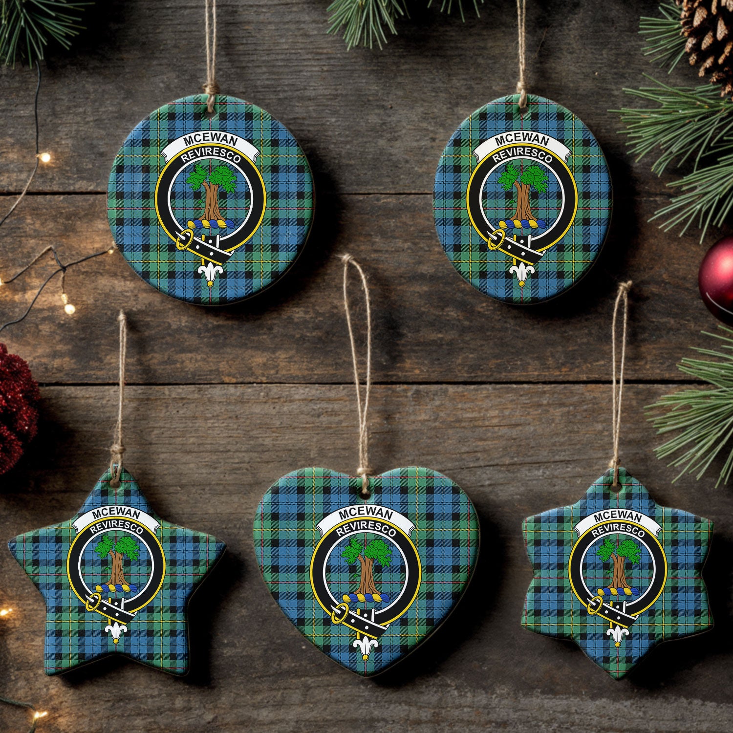 McEwan Ancient Tartan Crest Christmas Ceramic Ornament