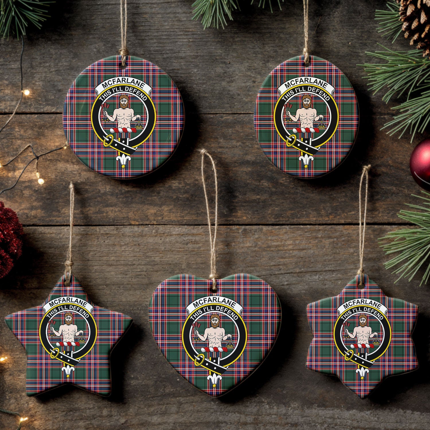 McFarlane Hunting Modern Tartan Crest Christmas Ceramic Ornament