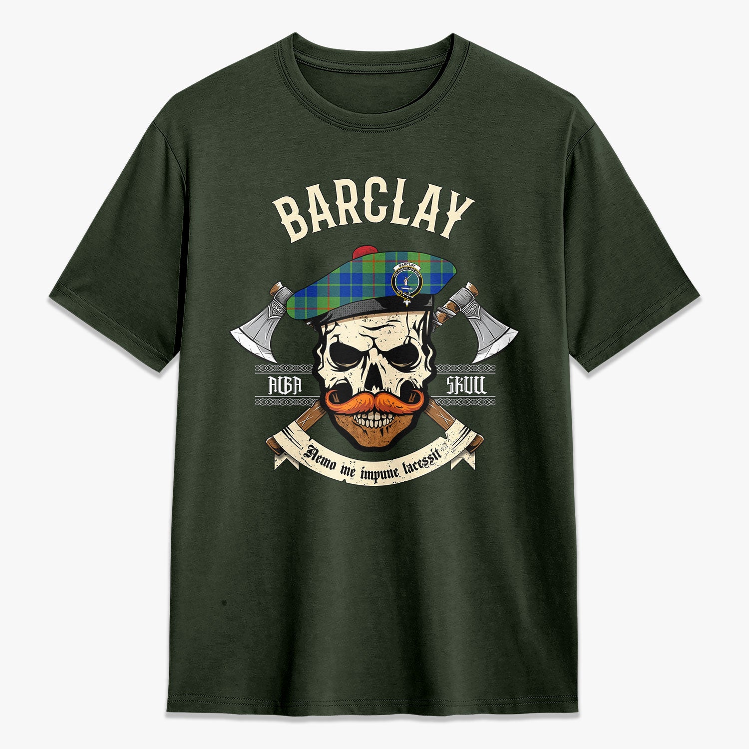 Barclay Hunting Ancient Tartan Crest 2D T-shirt - Alba Skull Style