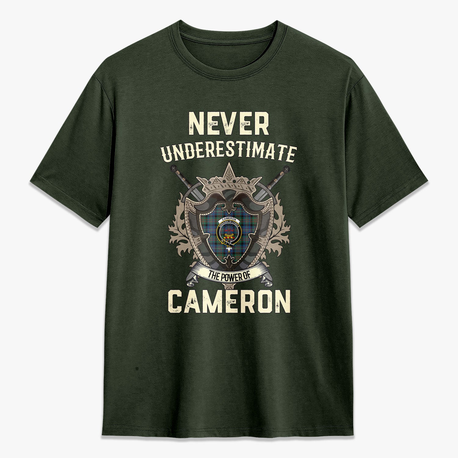 Cameron of Erracht Ancient Tartan Crest 2D T-shirt - Never Underestimate Style